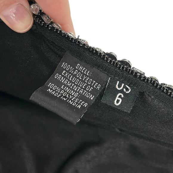 Aleta 738 Black Rhinestone Beaded Plunge Neckline Evening Mini Dress Womens 6 - Picture 7 of 10